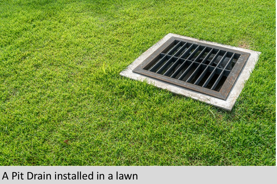 Pit drain installed in lawn