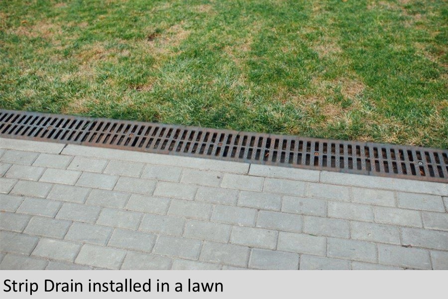Strip drain installed in lawn