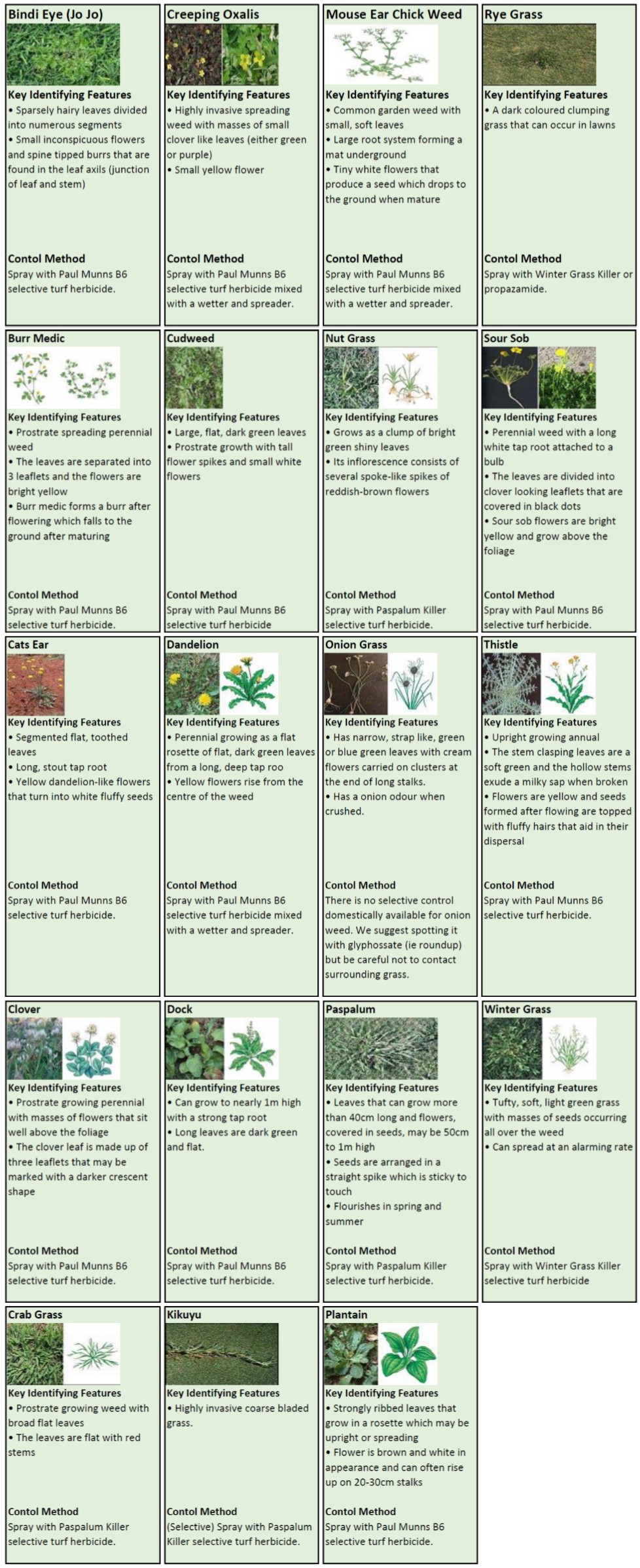 Grass Identification Chart